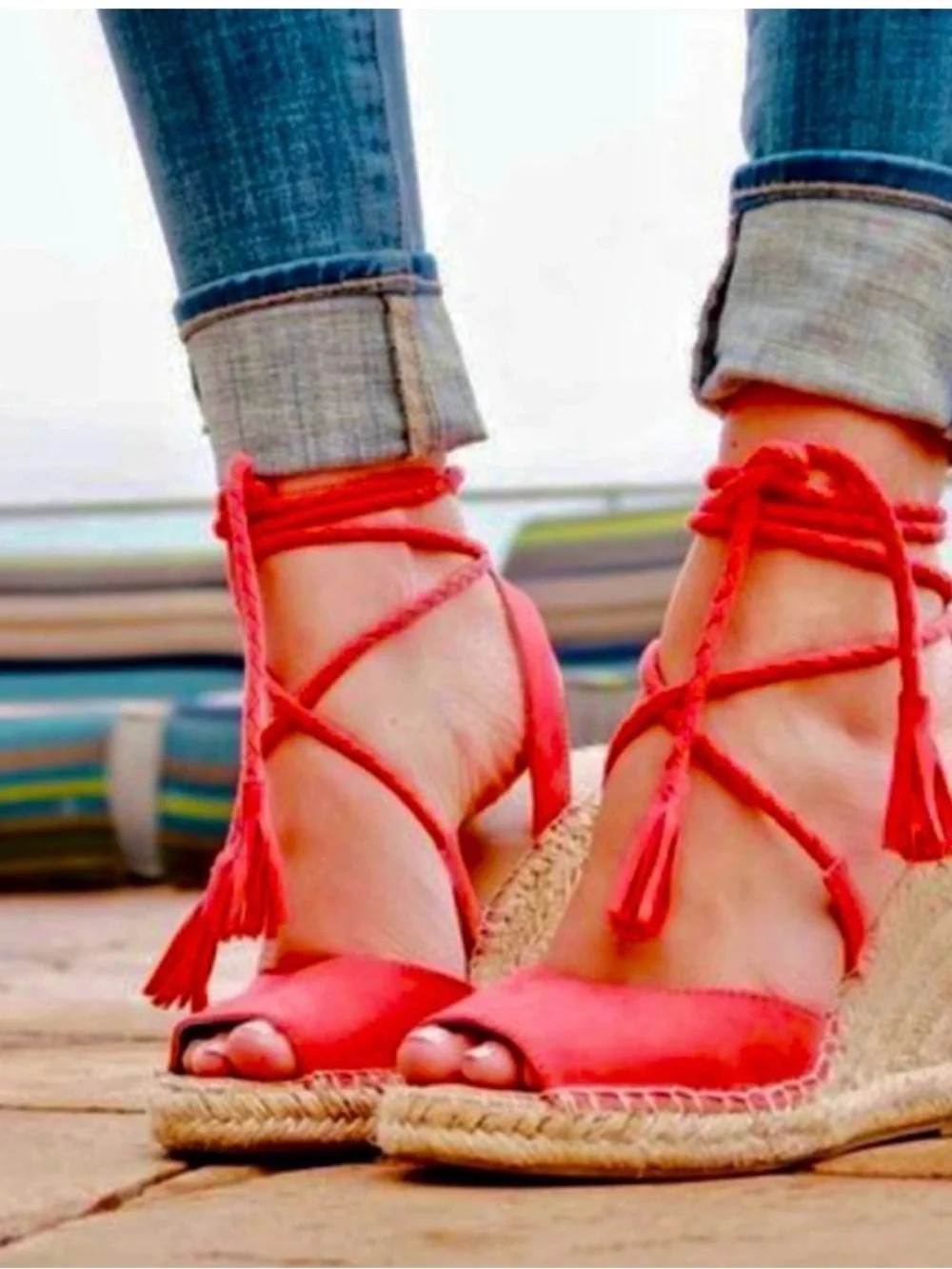 Merona Red Lace-Up Espadrille Sandals